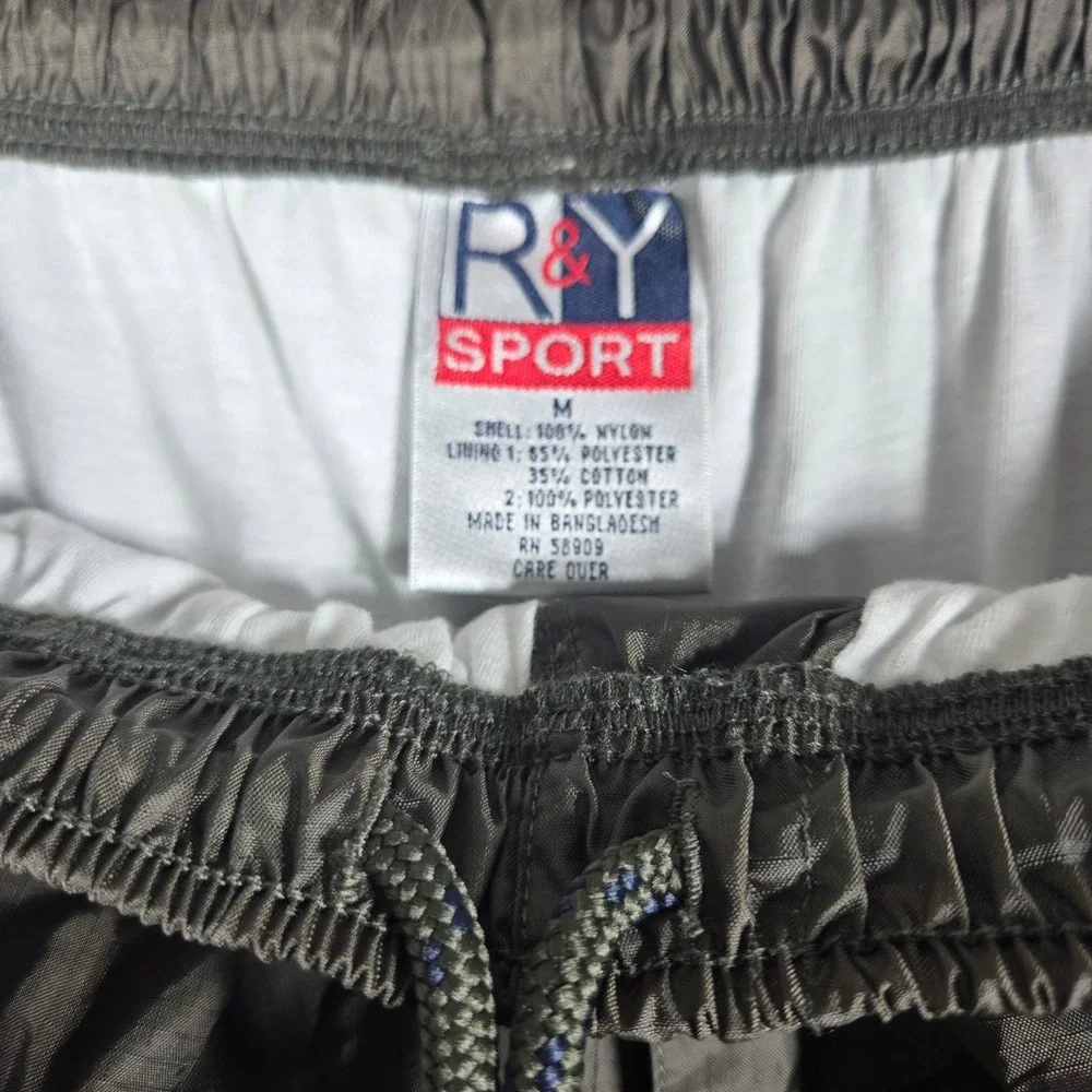 R&Y Sport Tracksuit Set Mens M Olive Green VTG Nylon Windbreaker Pants Stripe